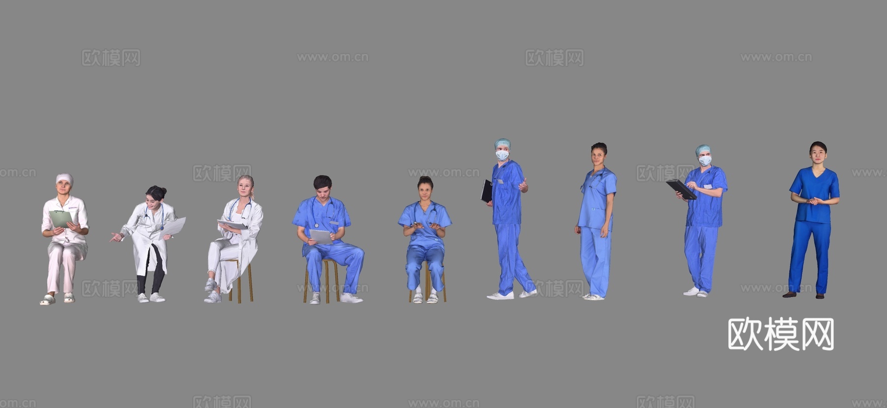 现代医生人物 护士 医务人员su模型下载