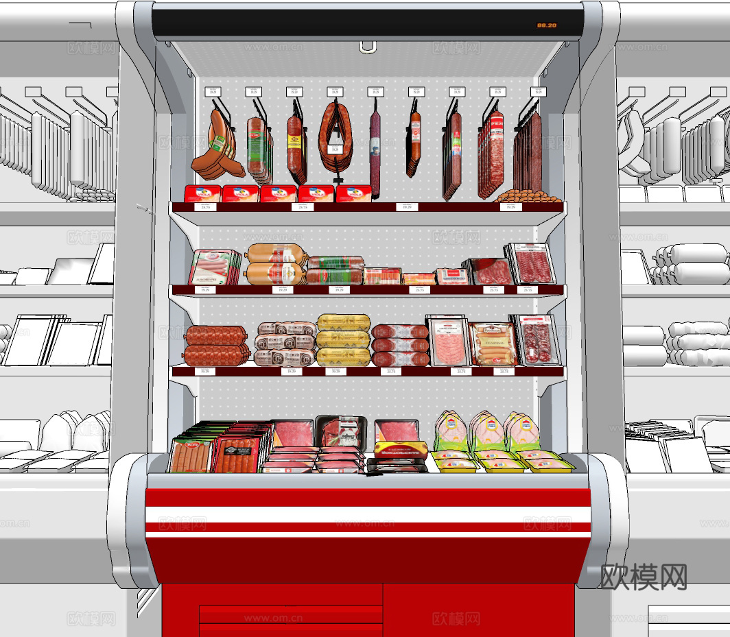 现代超市熟食食物货架su模型下载
