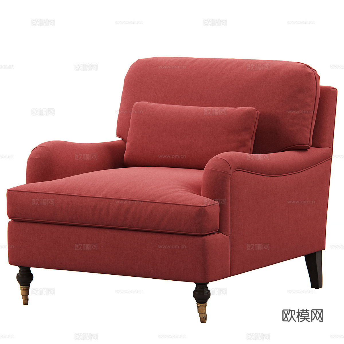 美式简约红色布艺扶手椅3d模型