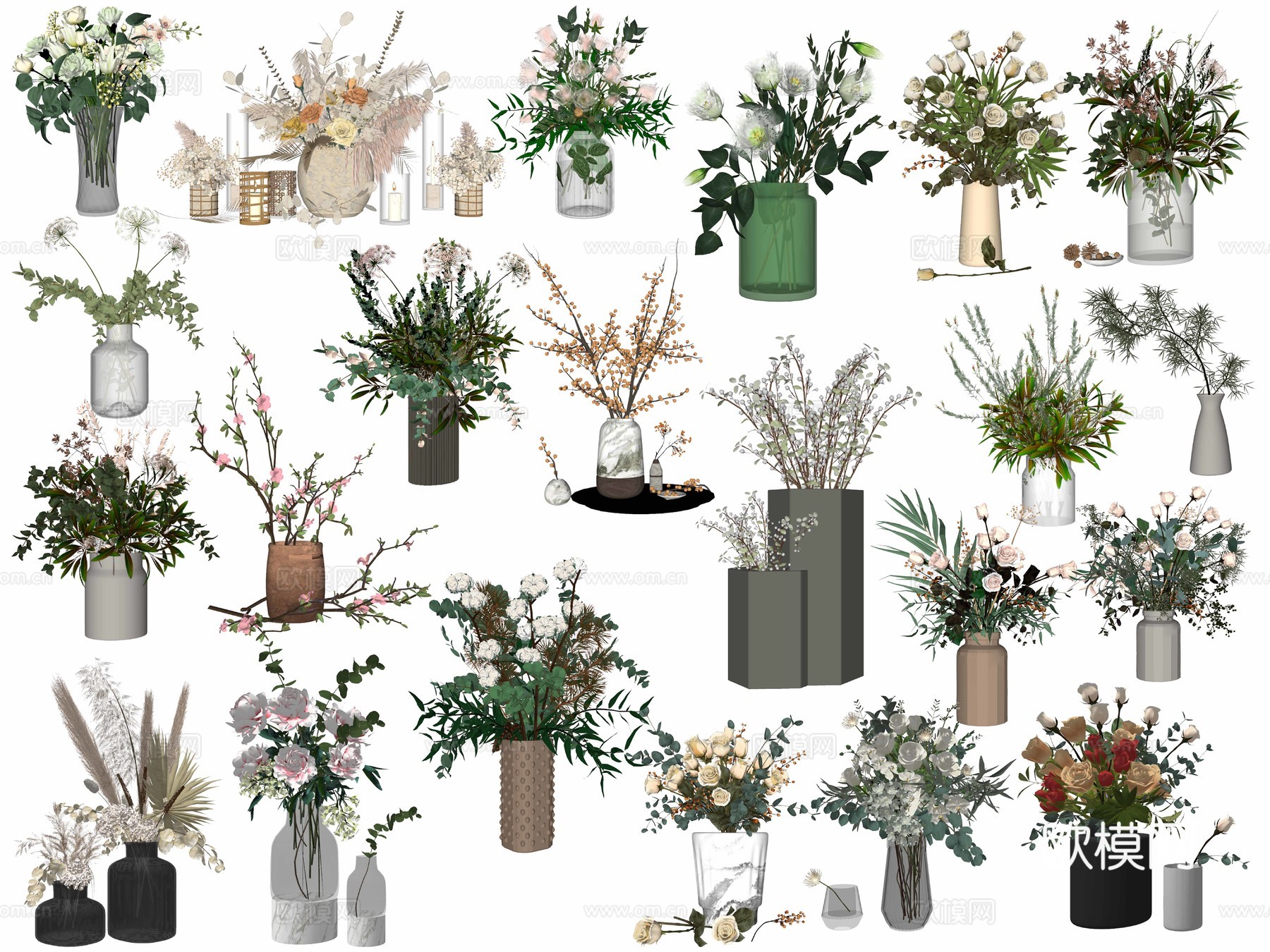 现代花瓶花艺插花su模型下载