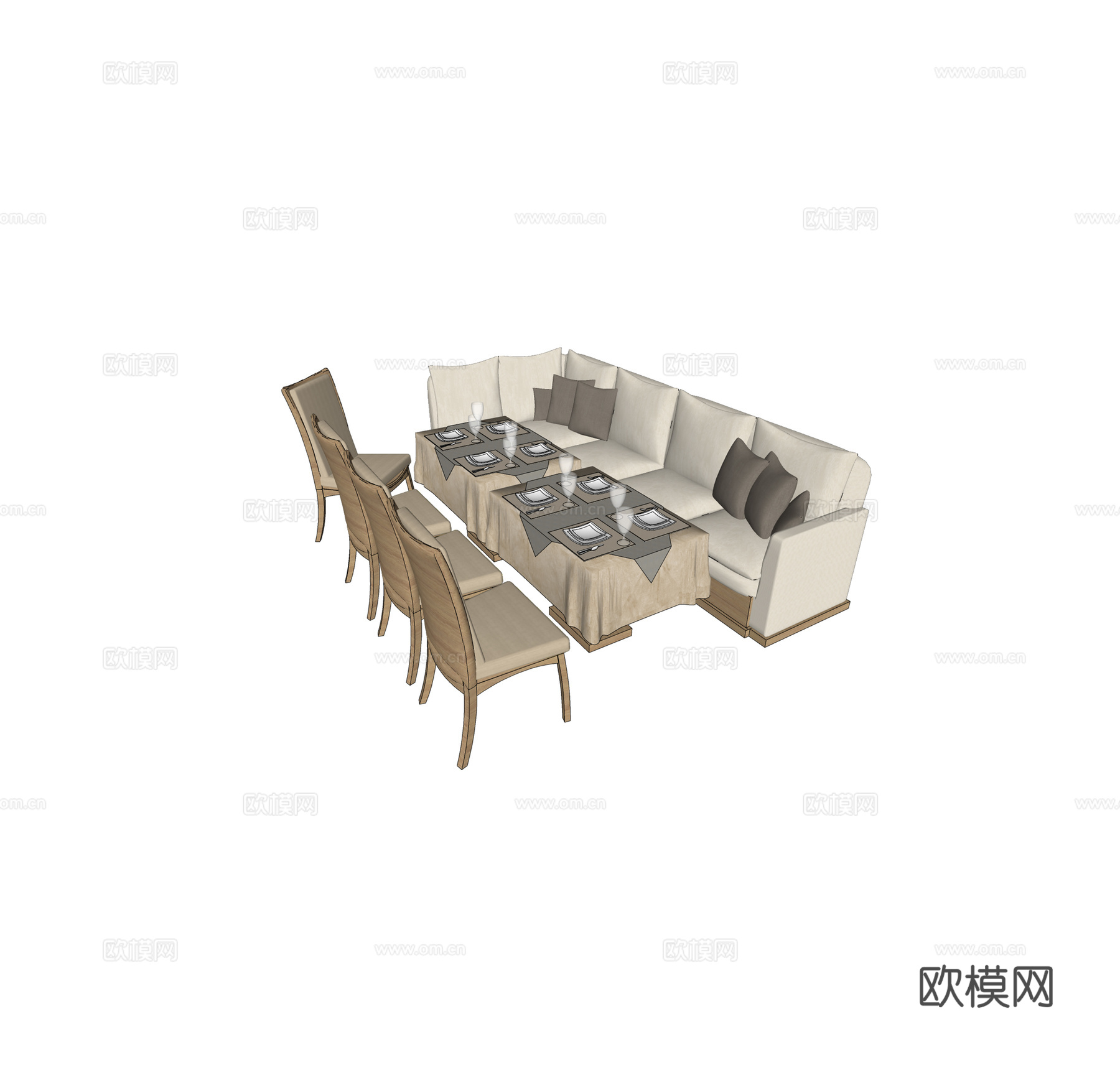现代卡座餐桌椅su模型下载