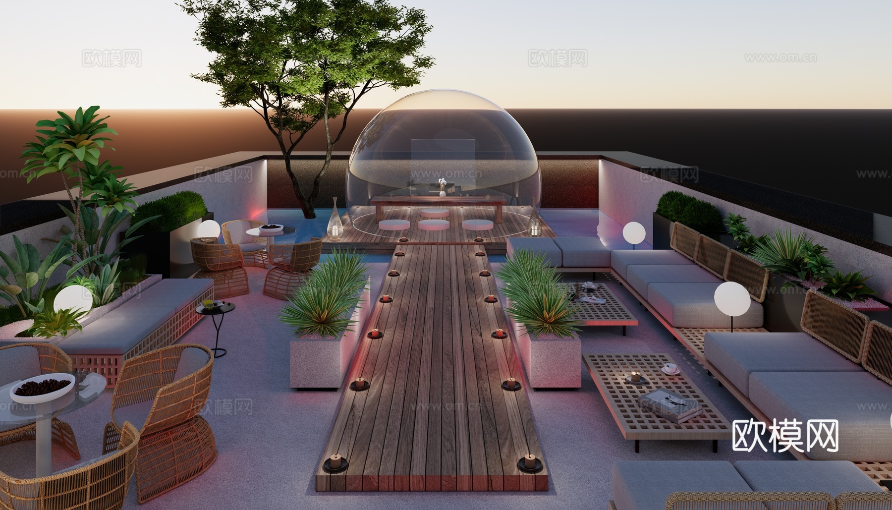 现代屋顶花园 庭院景观su模型下载