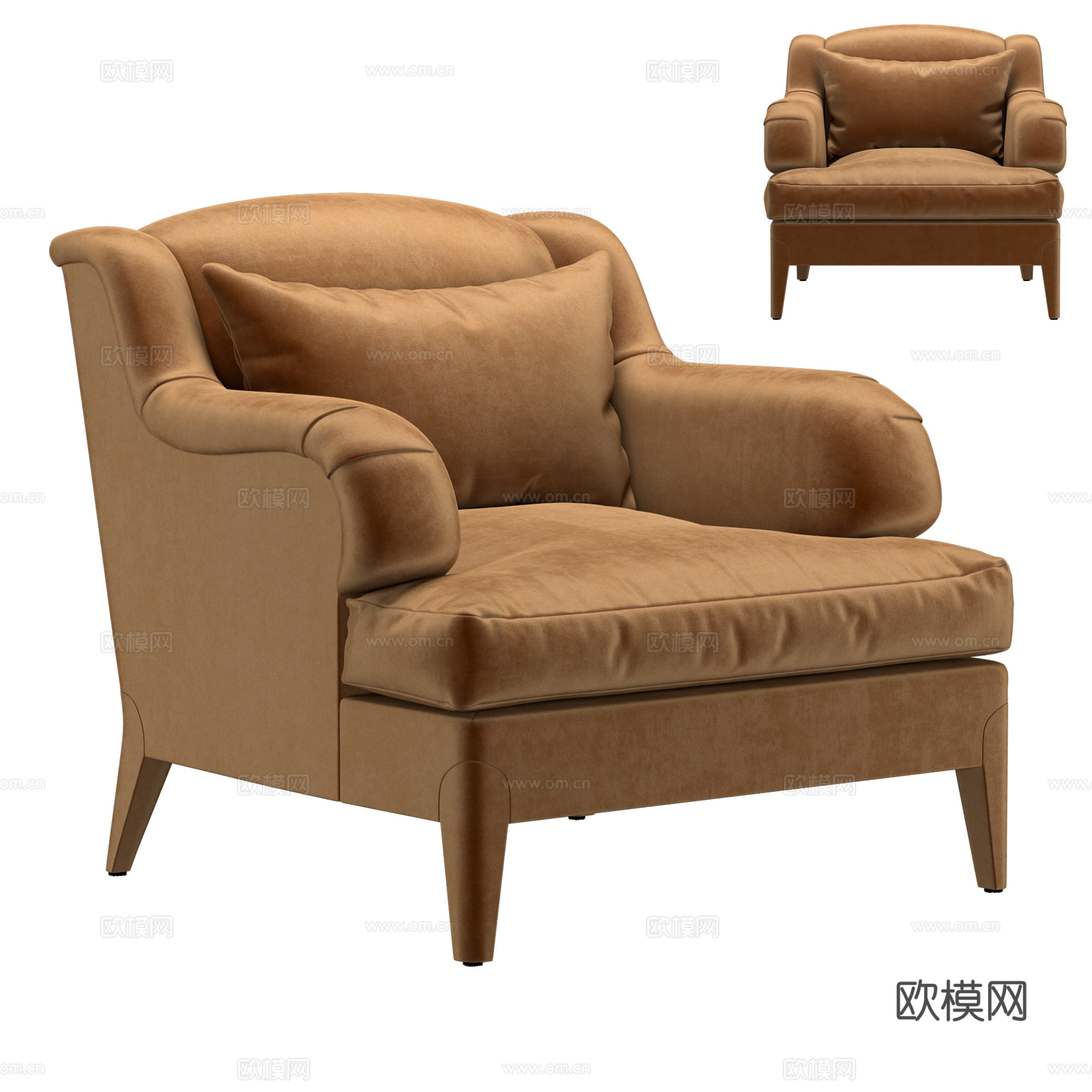现代意式轻奢丝绒布艺沙发椅3d模型