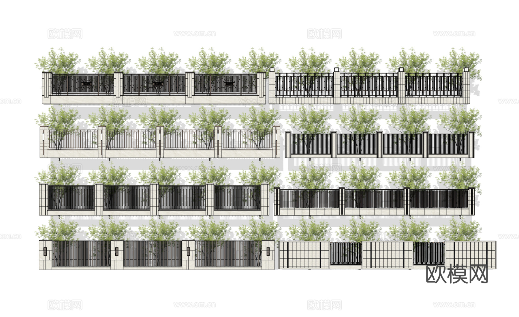 现代住宅区围墙铁艺围栏SU模型下载