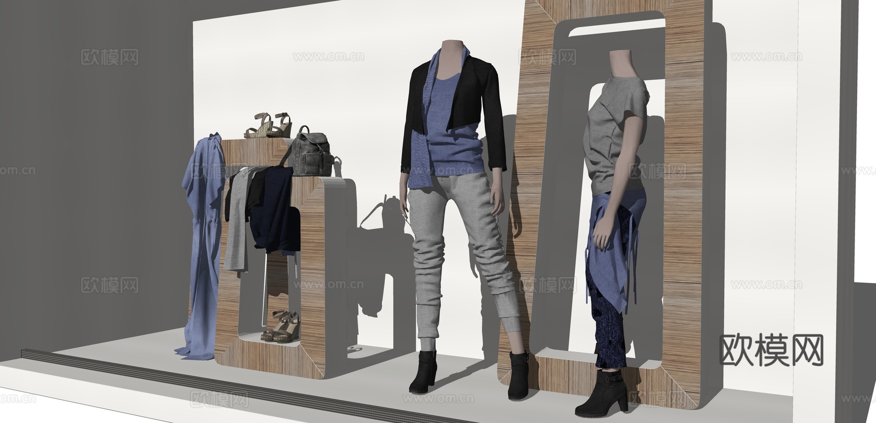 现代服装店橱柜su模型下载