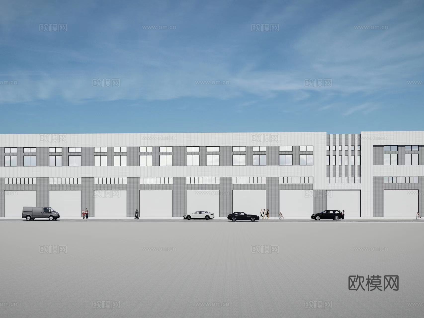 现代工厂厂房su模型下载
