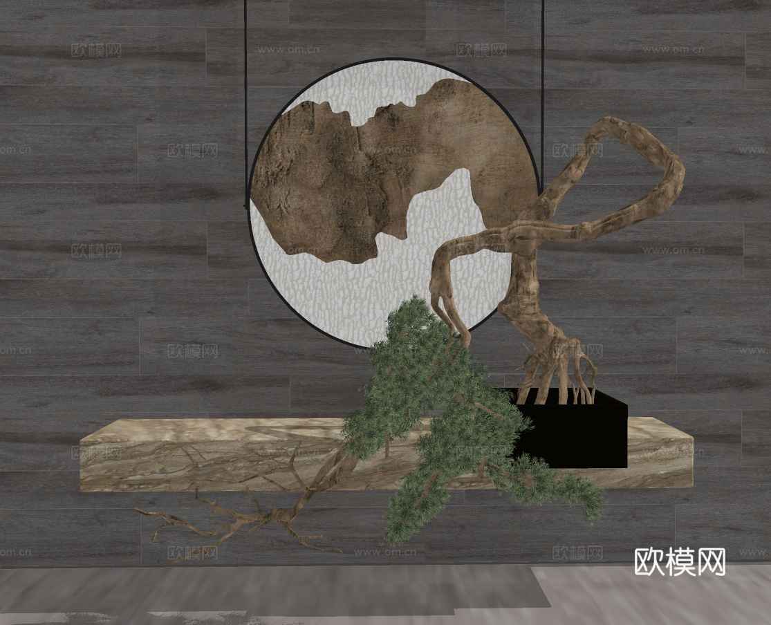 新中式悬空端景条案su模型下载