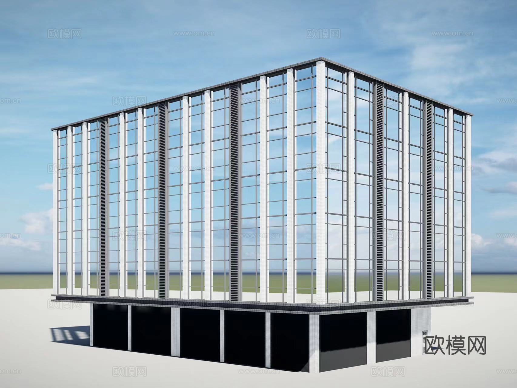 现代多层办公楼建筑外观su模型下载