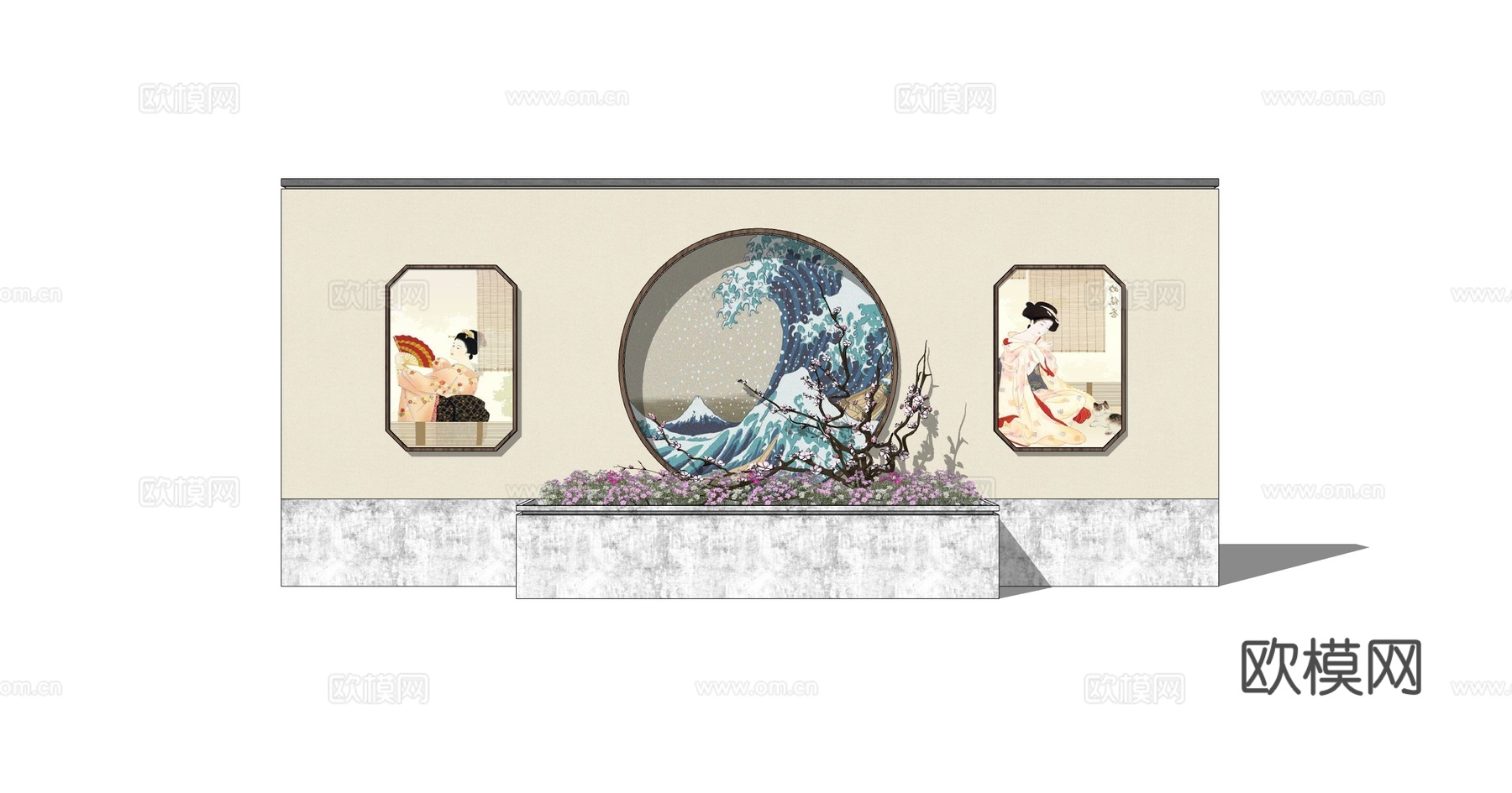 文艺围墙 景墙su模型下载