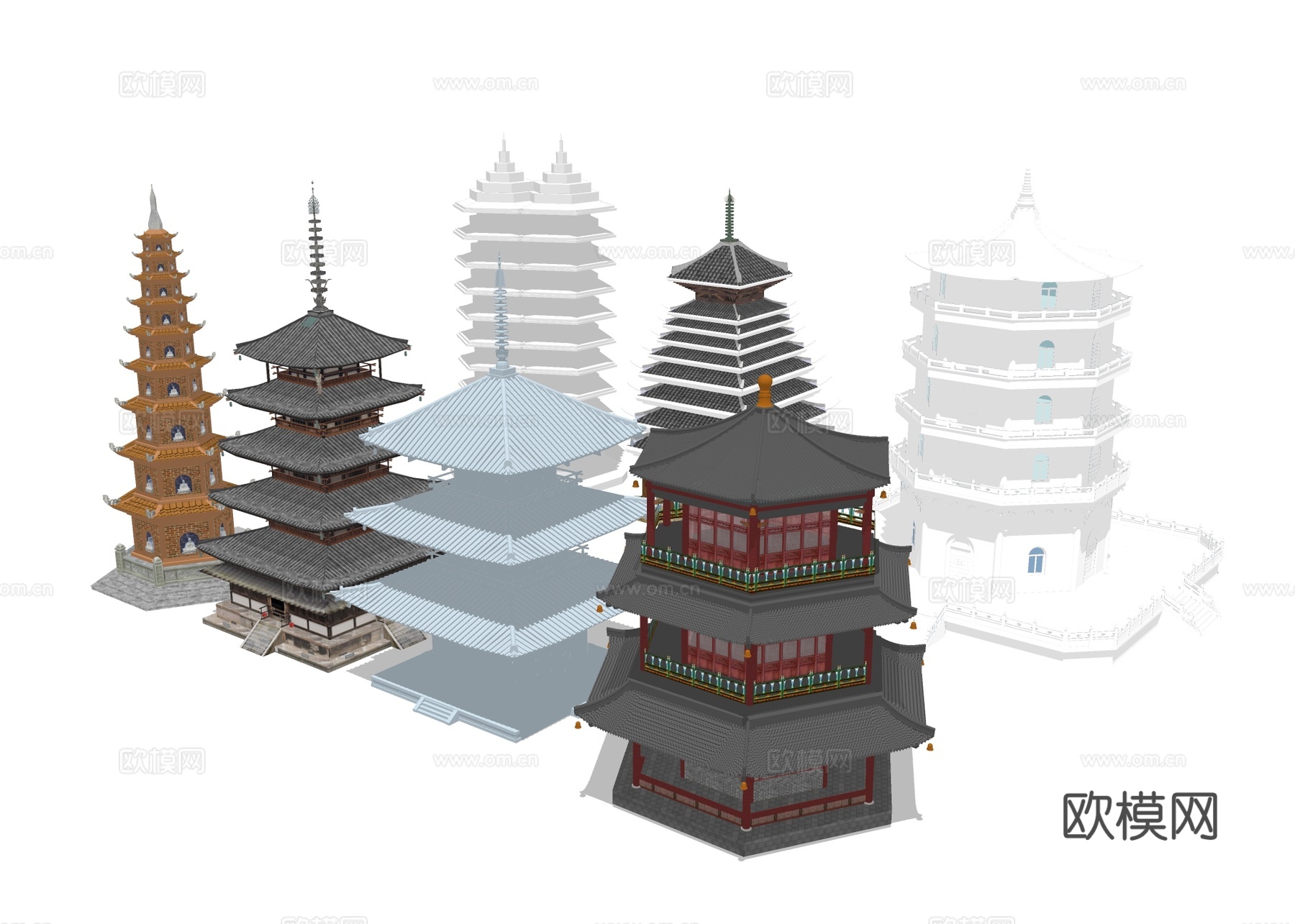 中式古塔寺塔 宝塔建筑 古建su模型下载
