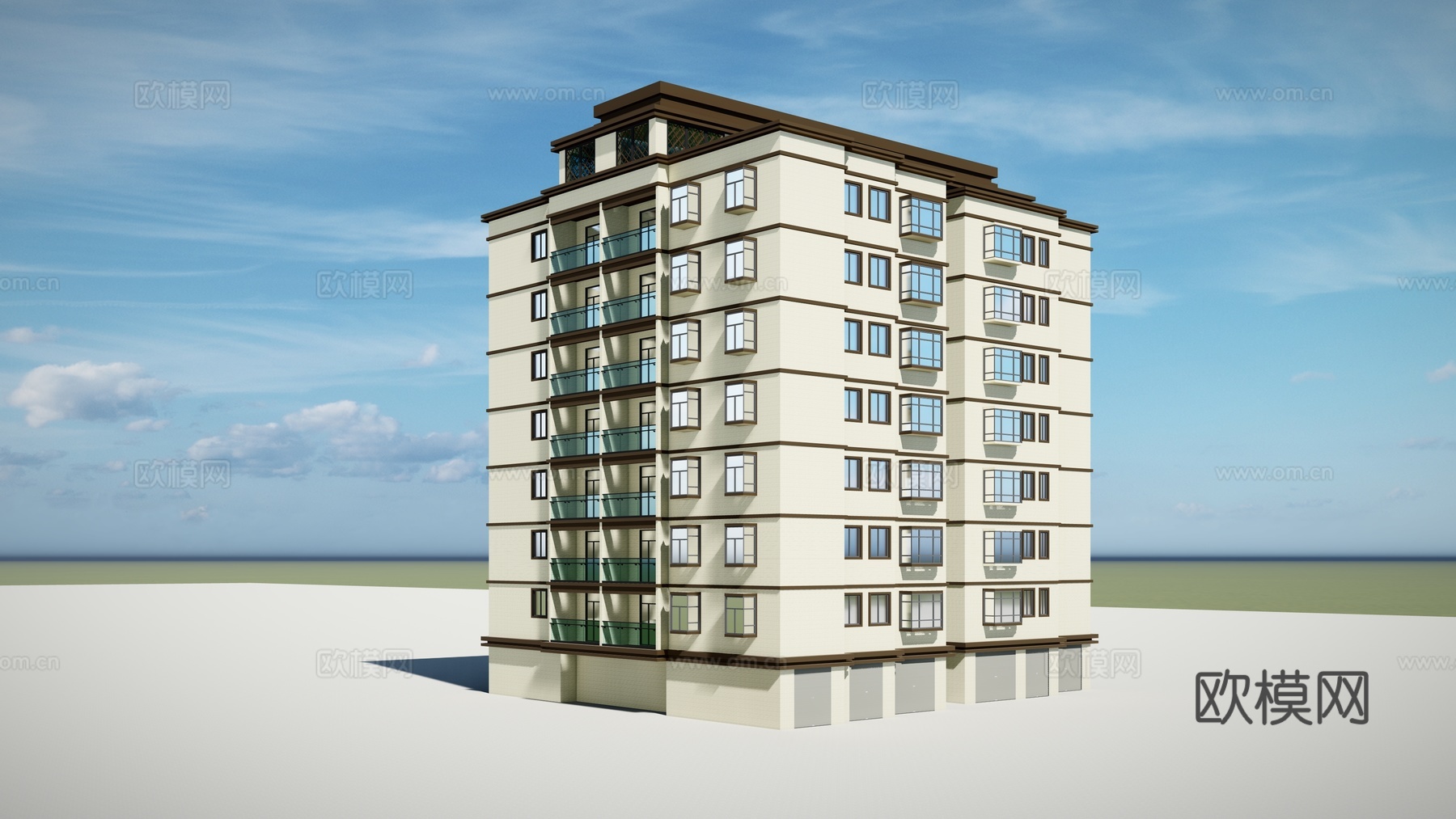 现代住宅楼建筑外观su模型下载