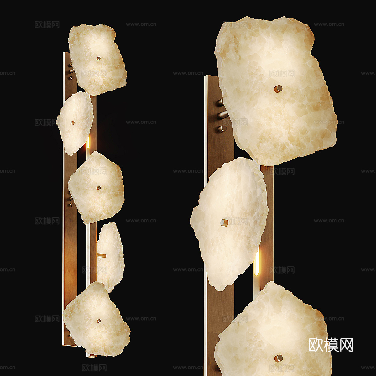 新中式轻奢透光石金属壁灯3d模型