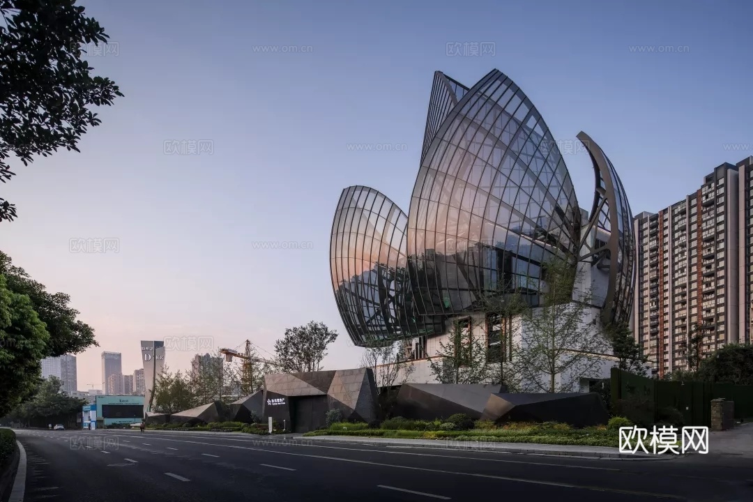现代示范区售楼处景观su模型下载