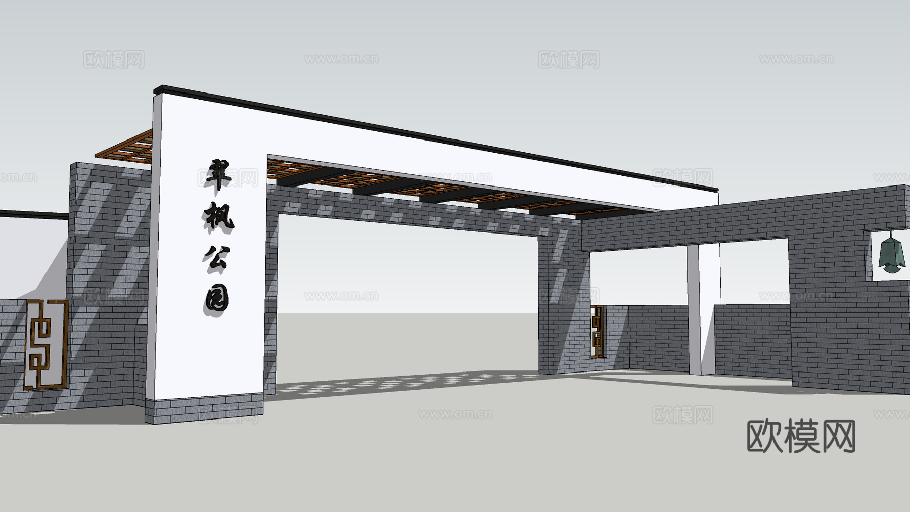 新中式大门门头su模型下载