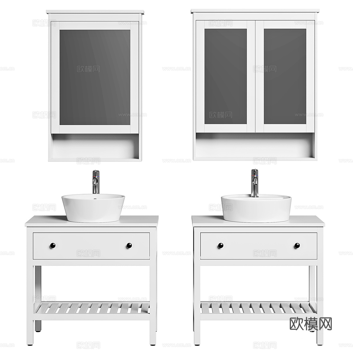 现代北欧浴室柜 台盆柜 镜柜3d模型