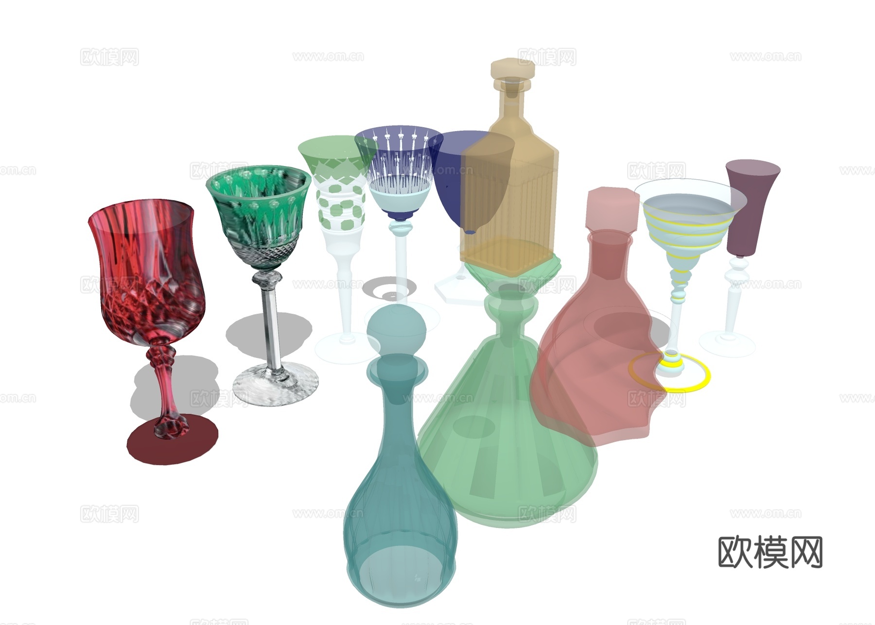 玻璃酒杯 彩色水杯 茶具su模型下载