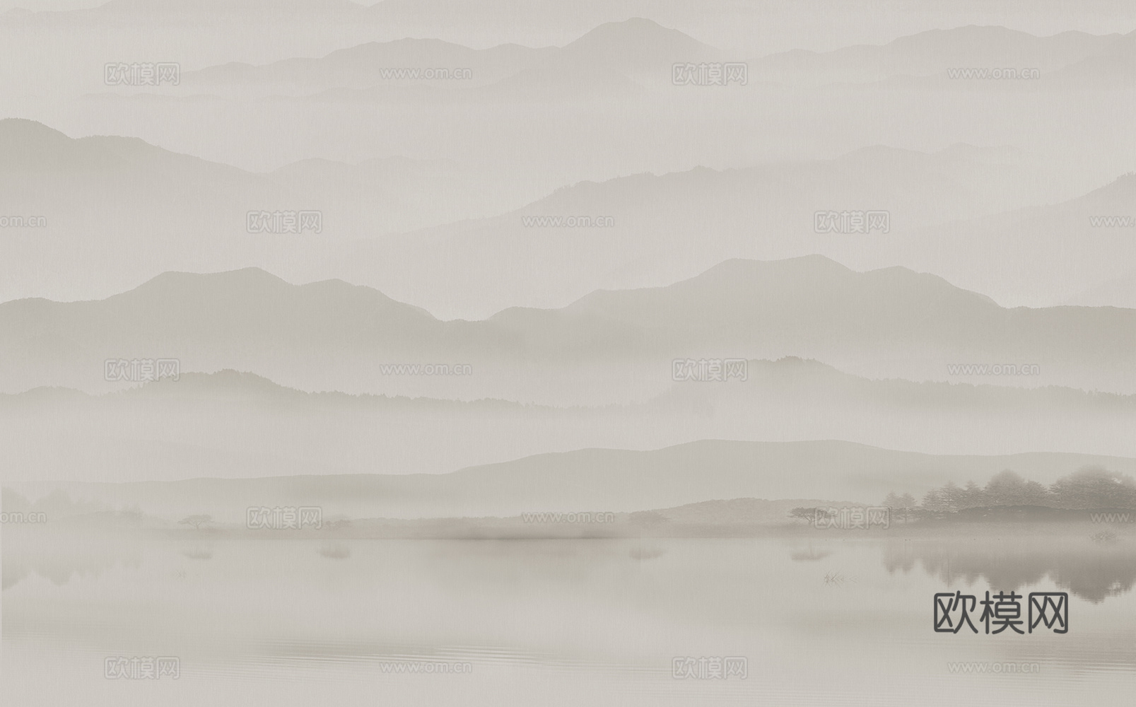 新中式朦胧山水壁画