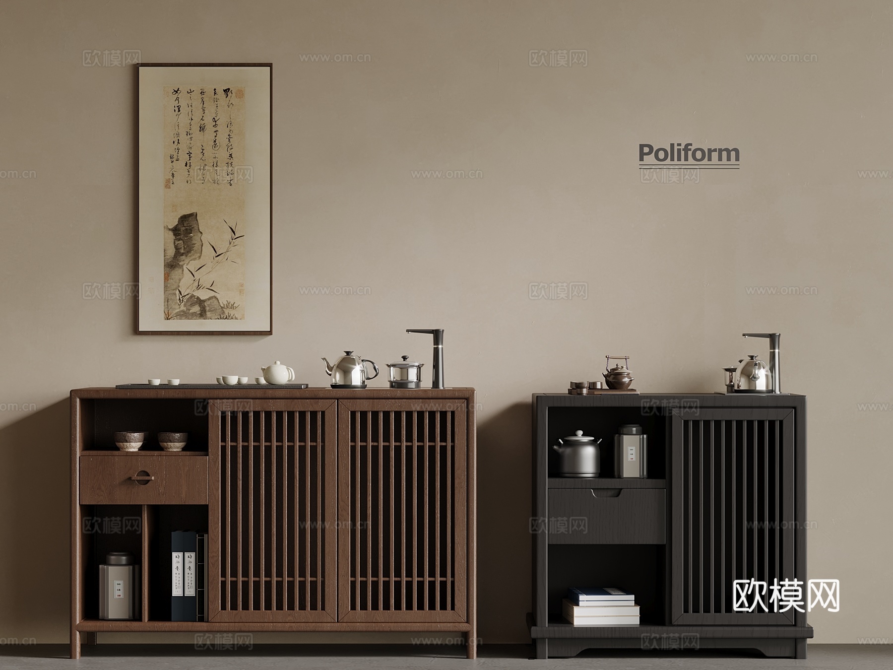 现代备餐柜 茶水柜 餐边柜su模型