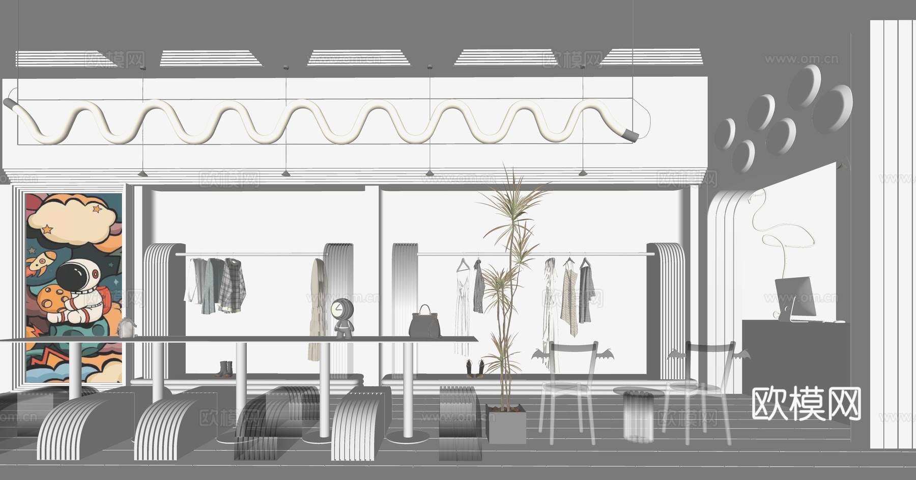 现代服装店su模型下载