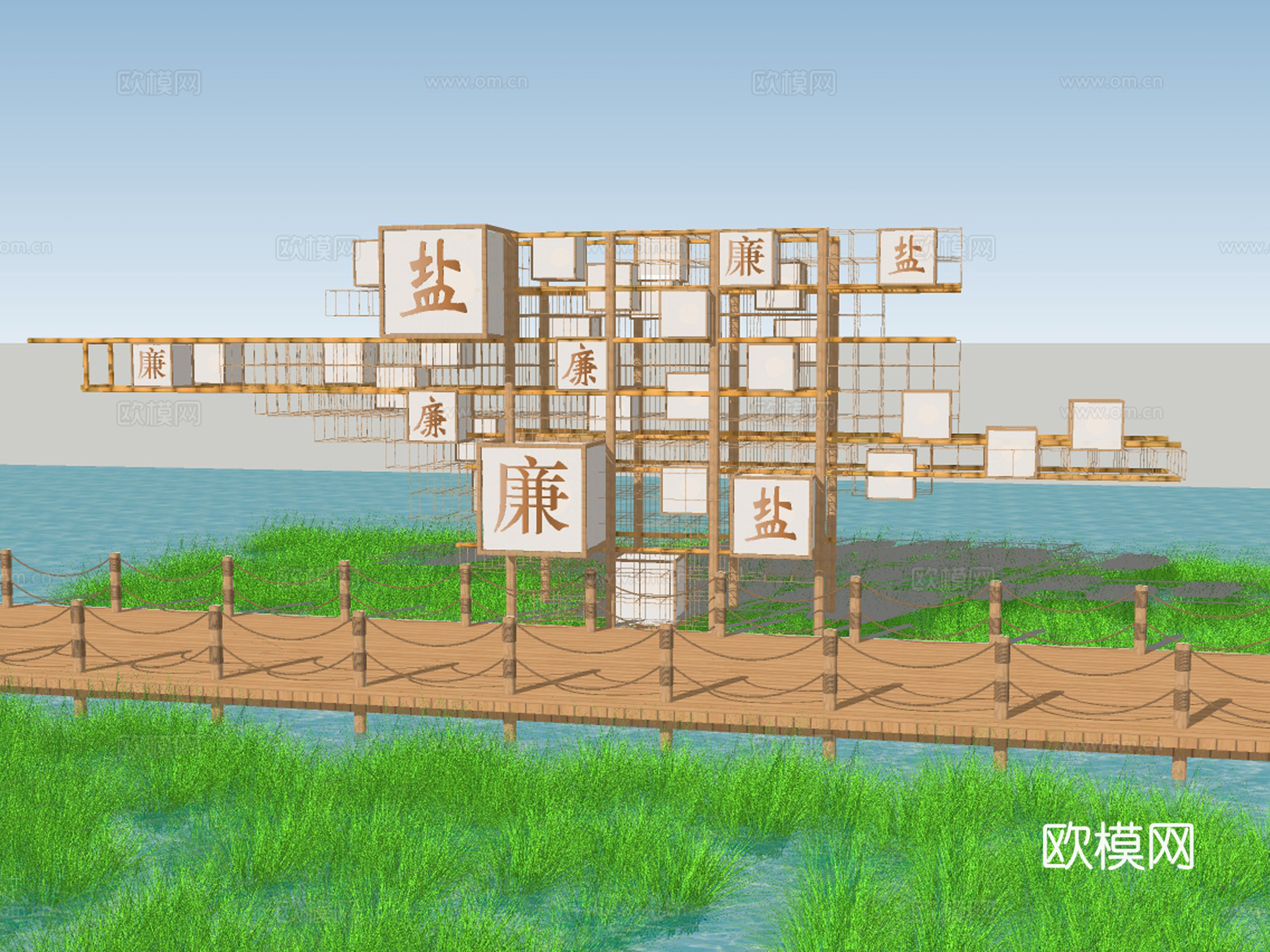 新中式田园景观小品su模型下载