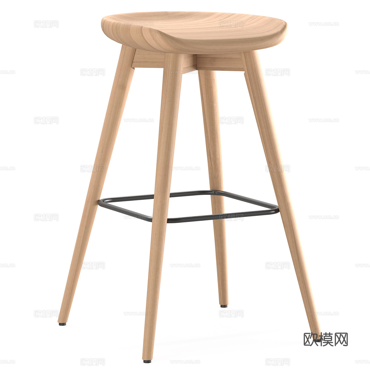 现代意式木质吧台椅3d模型