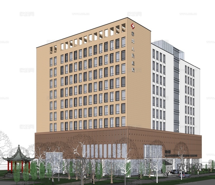 现代医院建筑外观su模型下载