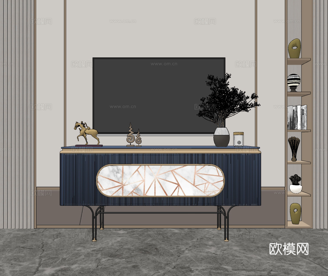 现代轻奢电视柜su模型下载