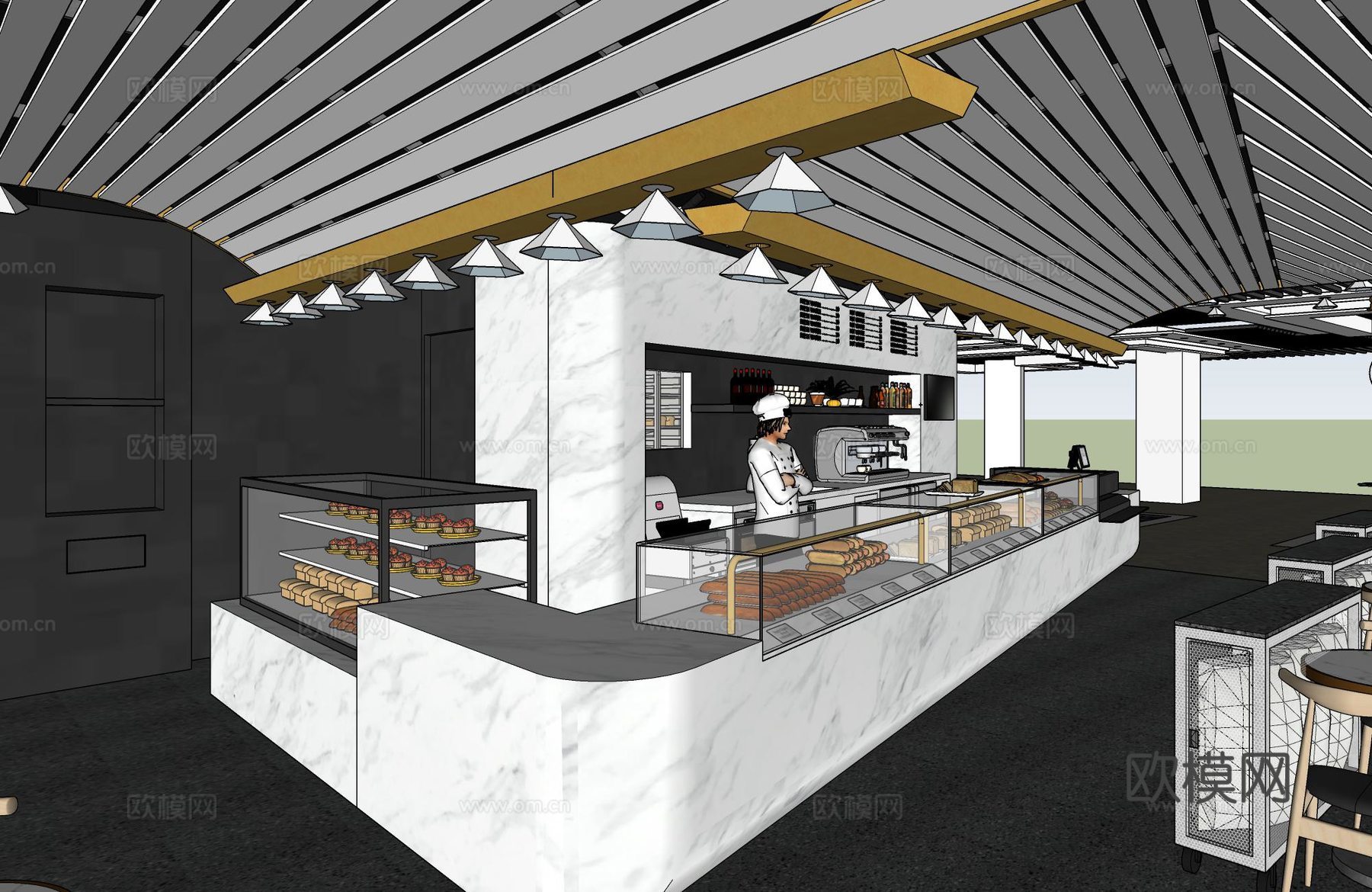 现代面包奶茶店su模型下载