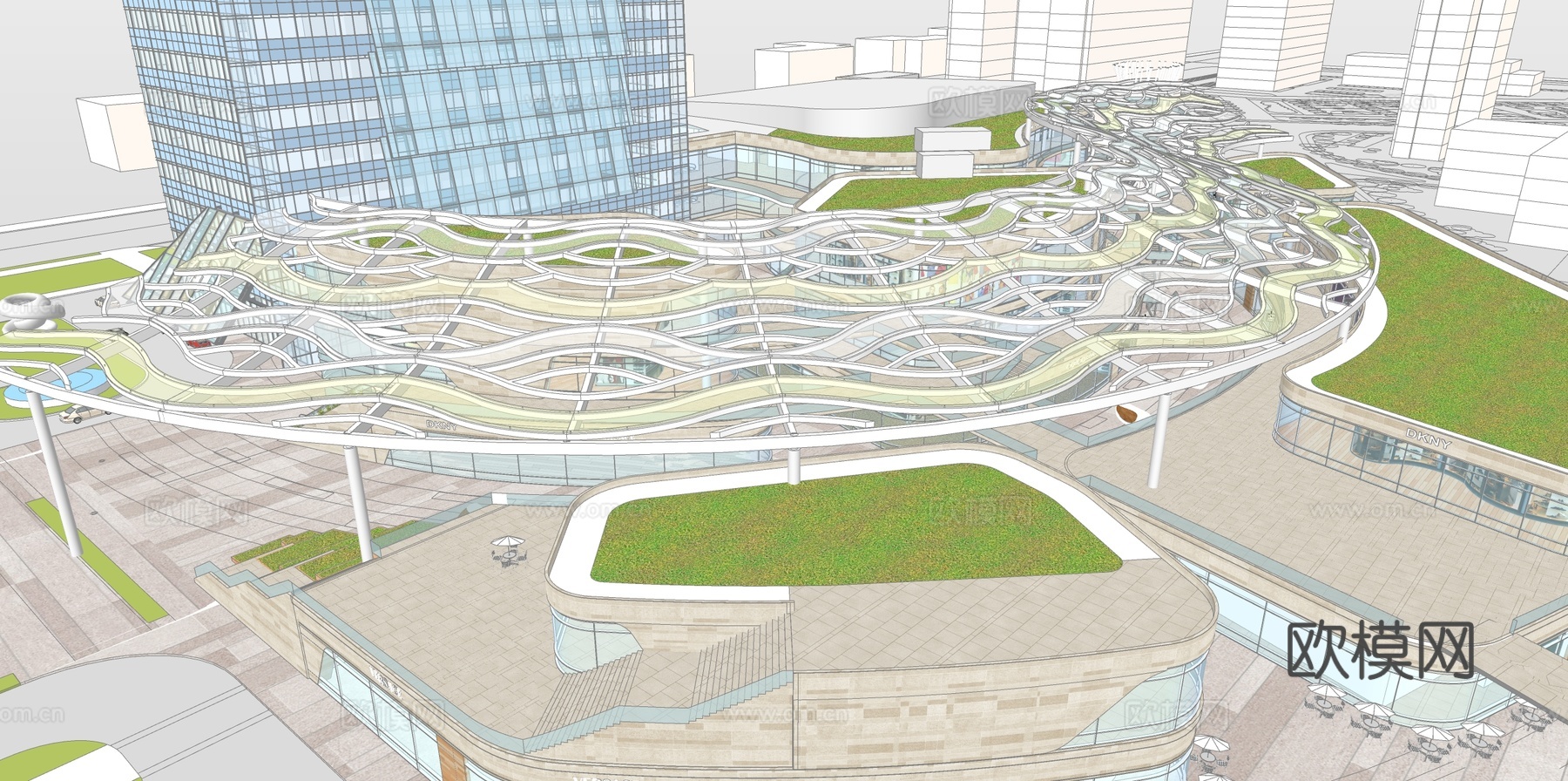 现代商业街su模型下载下载（渲染图2）