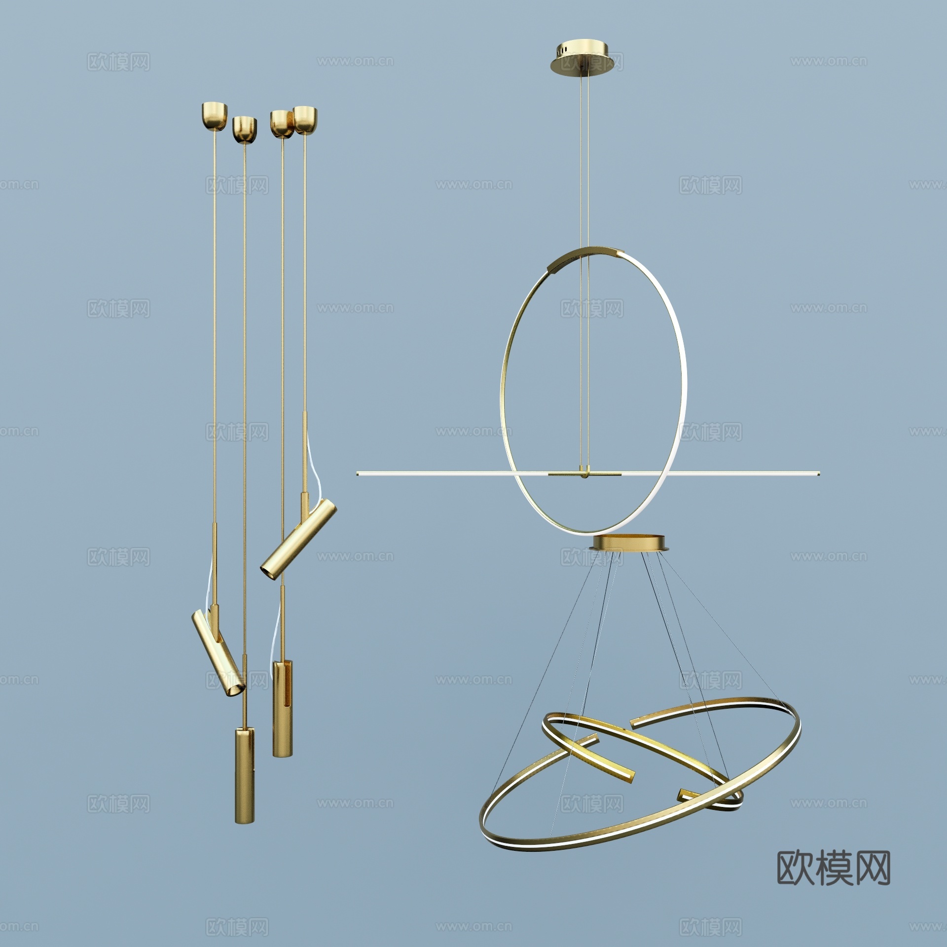 现代金属吊灯su模型下载