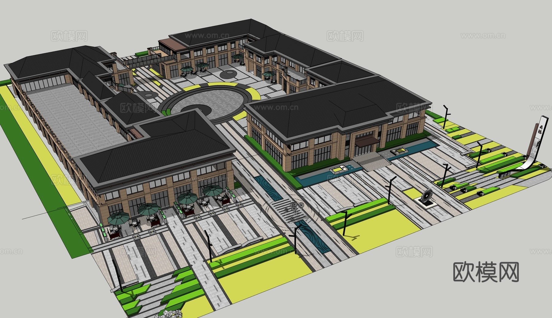 现代商业街su模型下载下载（渲染图3）