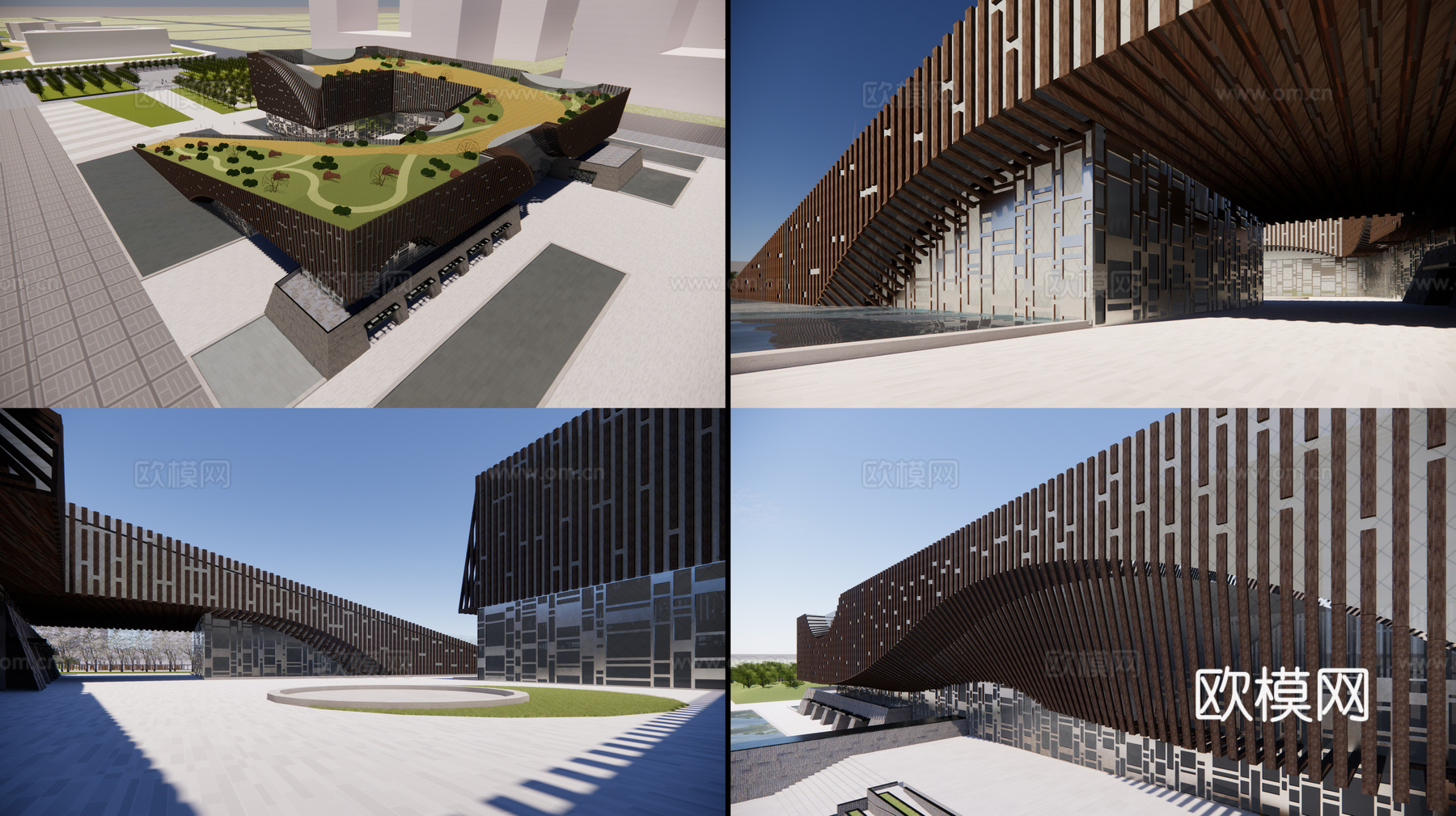 现代文化中心建筑外观su模型下载