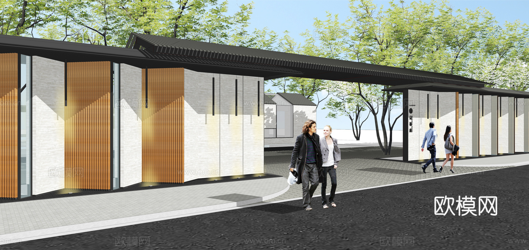 现代示范区景观大门门头su模型下载