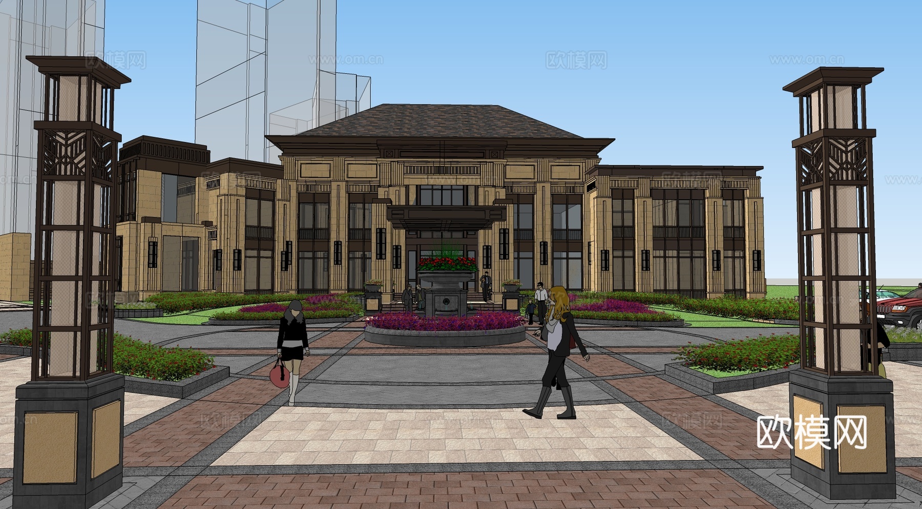 欧式古典商业建筑外观su模型下载