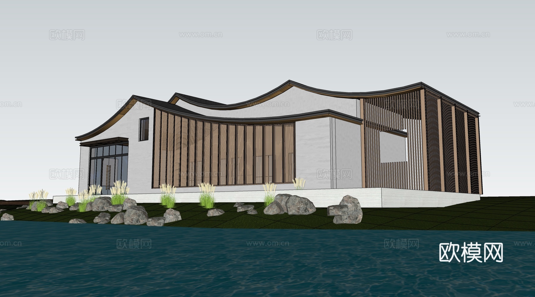 现代小公建 商店建筑 咖啡厅建筑 驿站建筑su模型