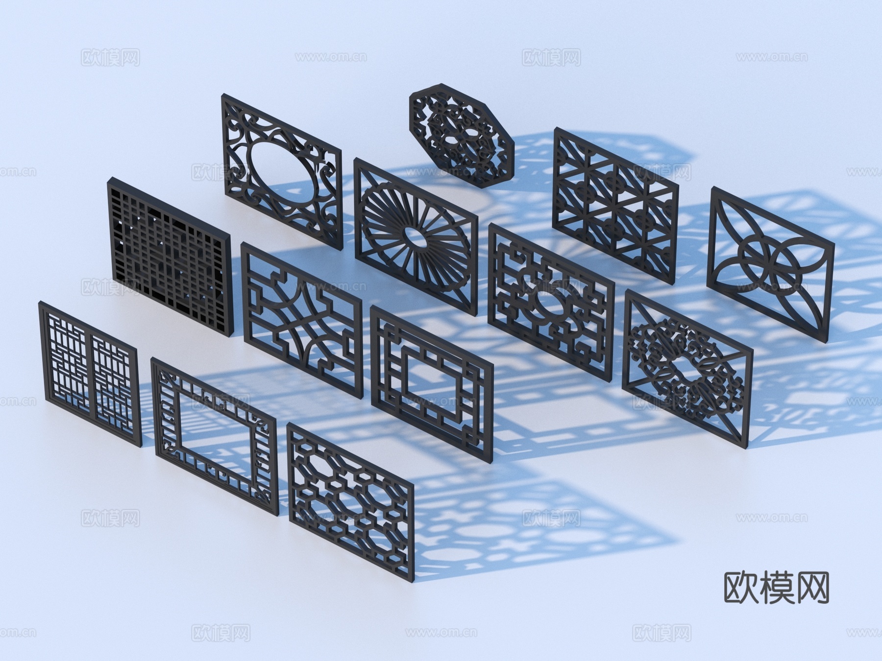 镂花窗 花格窗 镂空窗 浮雕 木雕3d模型
