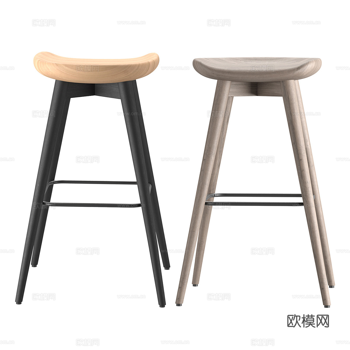 现代意式木质吧台椅3d模型