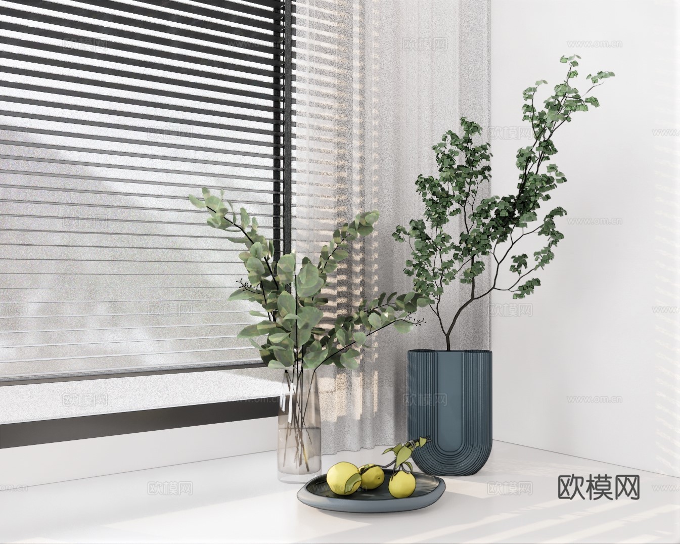 现代绿植花瓶摆件su模型下载