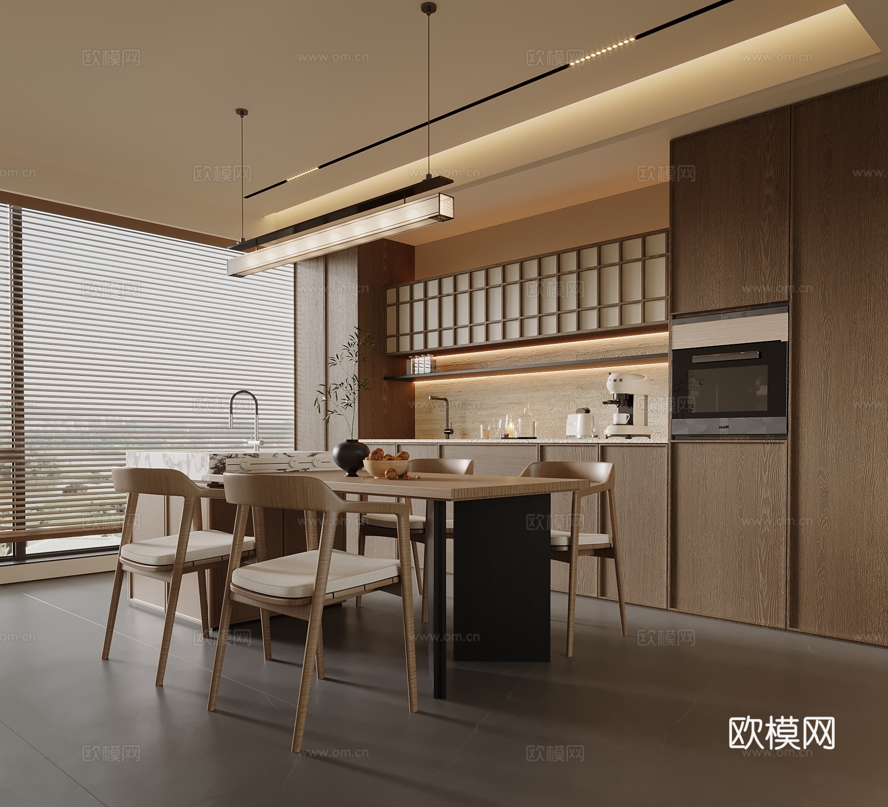 新中式餐厅 宋氏餐厅 酒柜 餐桌椅3d模型
