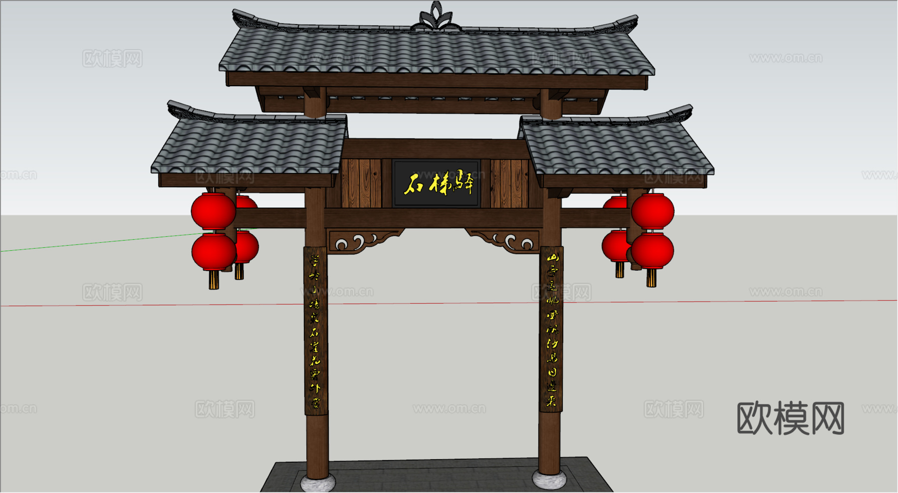 新中式牌坊门头su模型下载