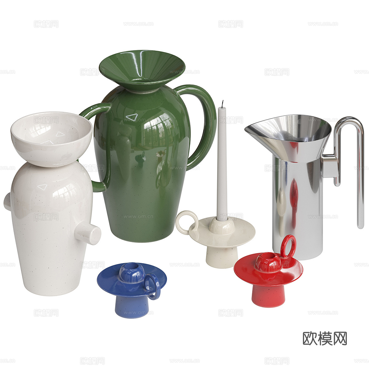 现代陶瓷花瓶 水壶 烛台3d模型