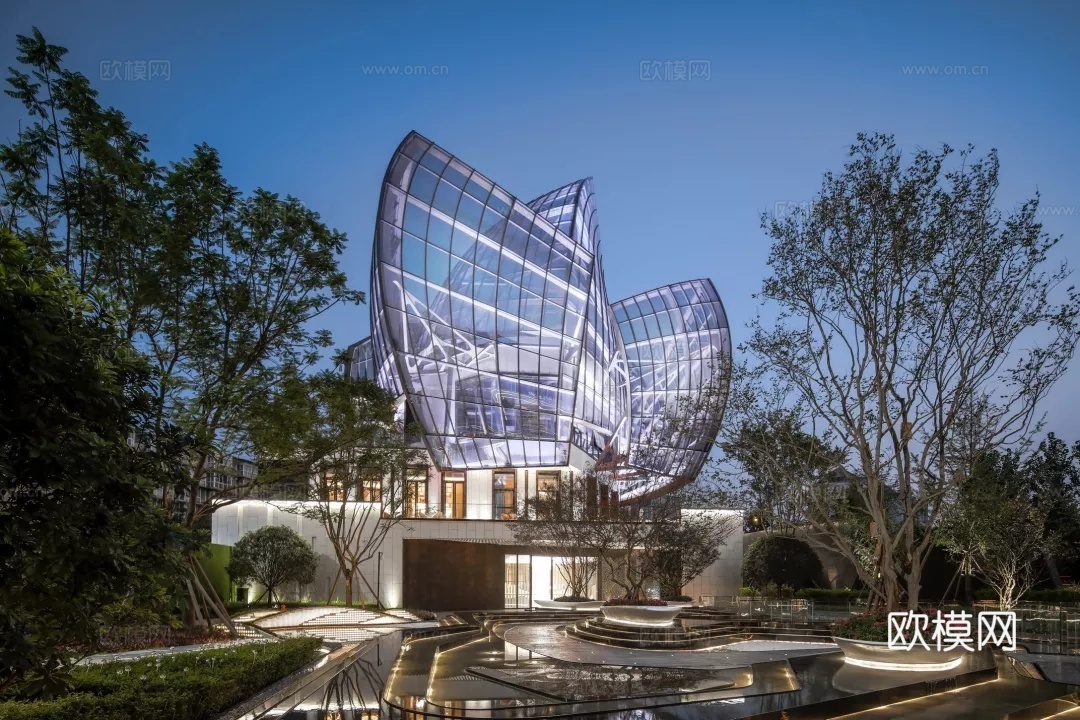 现代示范区售楼处景观su模型下载