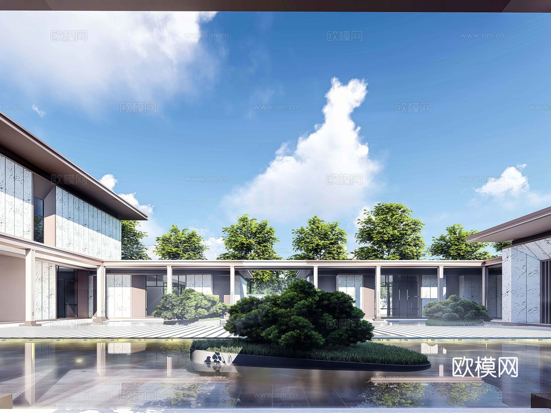 新中式售楼部 示范区su模型下载