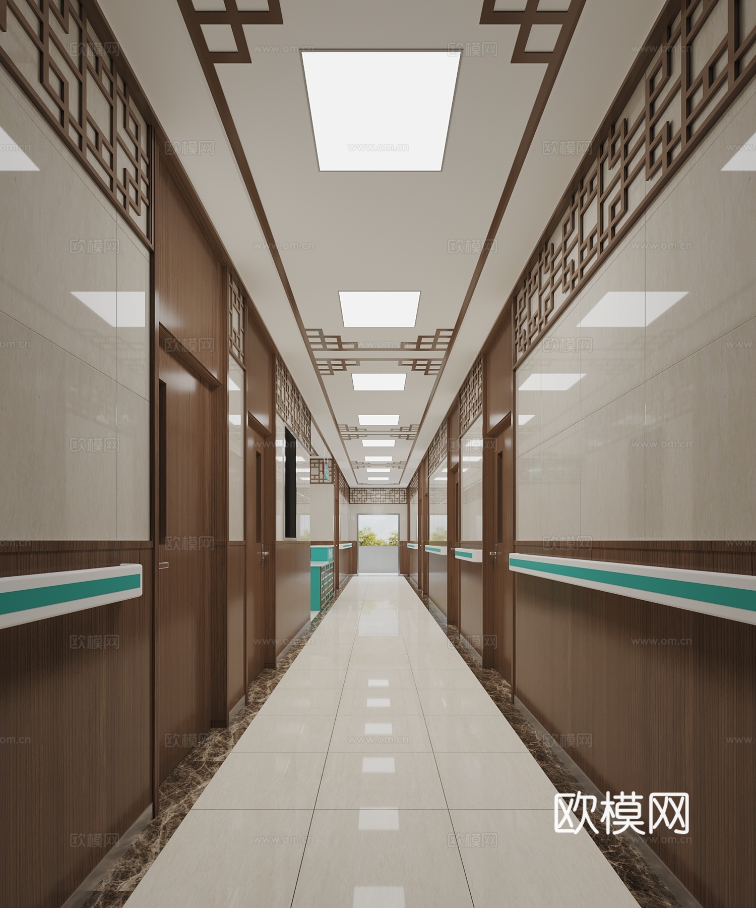 中医院过道 中医院走廊 中医廊道 中式医院过道3d模型