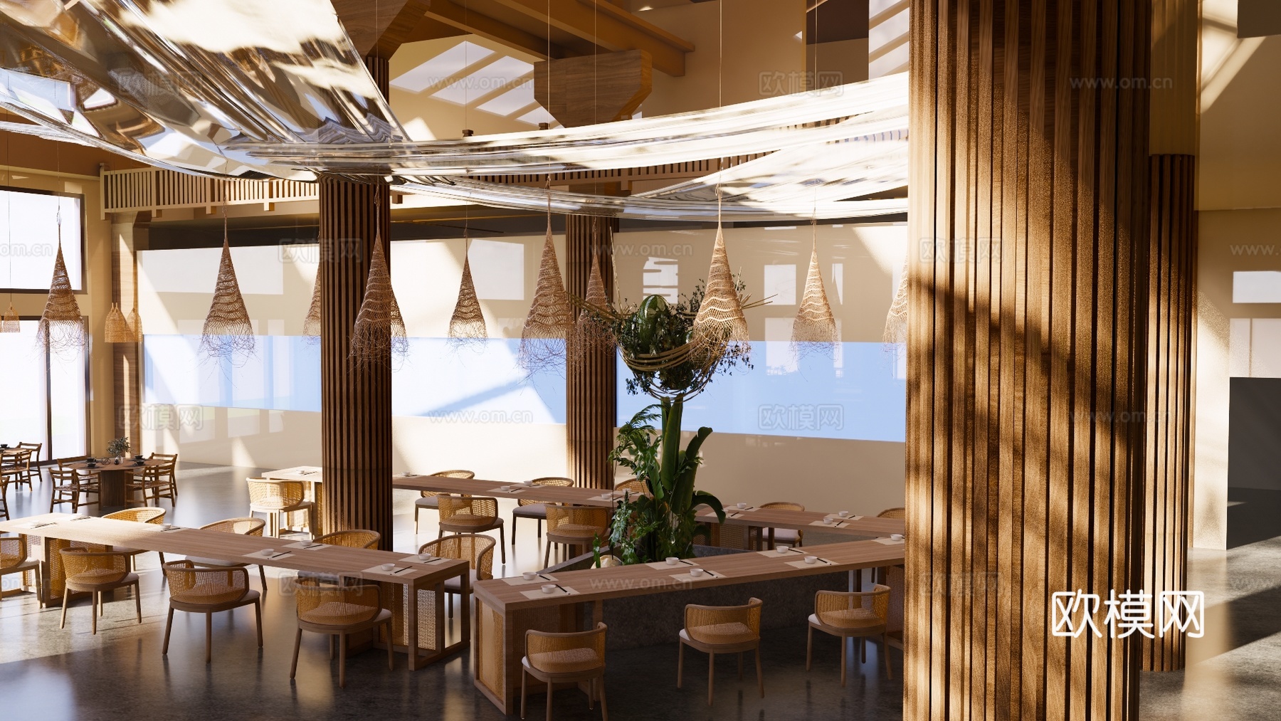 竹编文化主题餐厅su模型