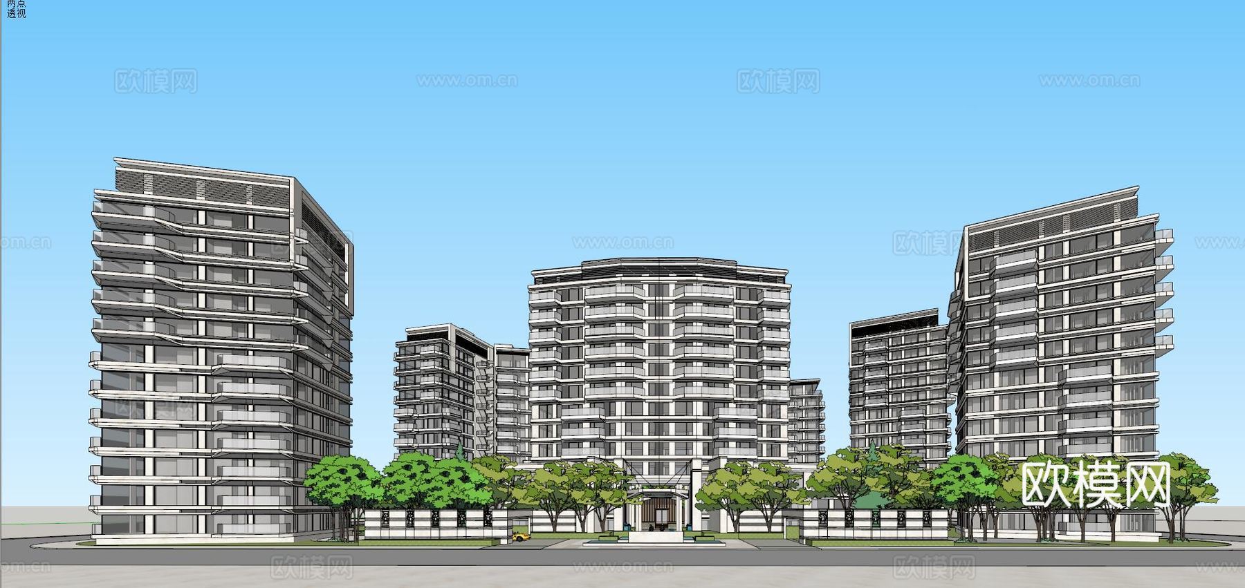现代高层住宅小区su模型下载