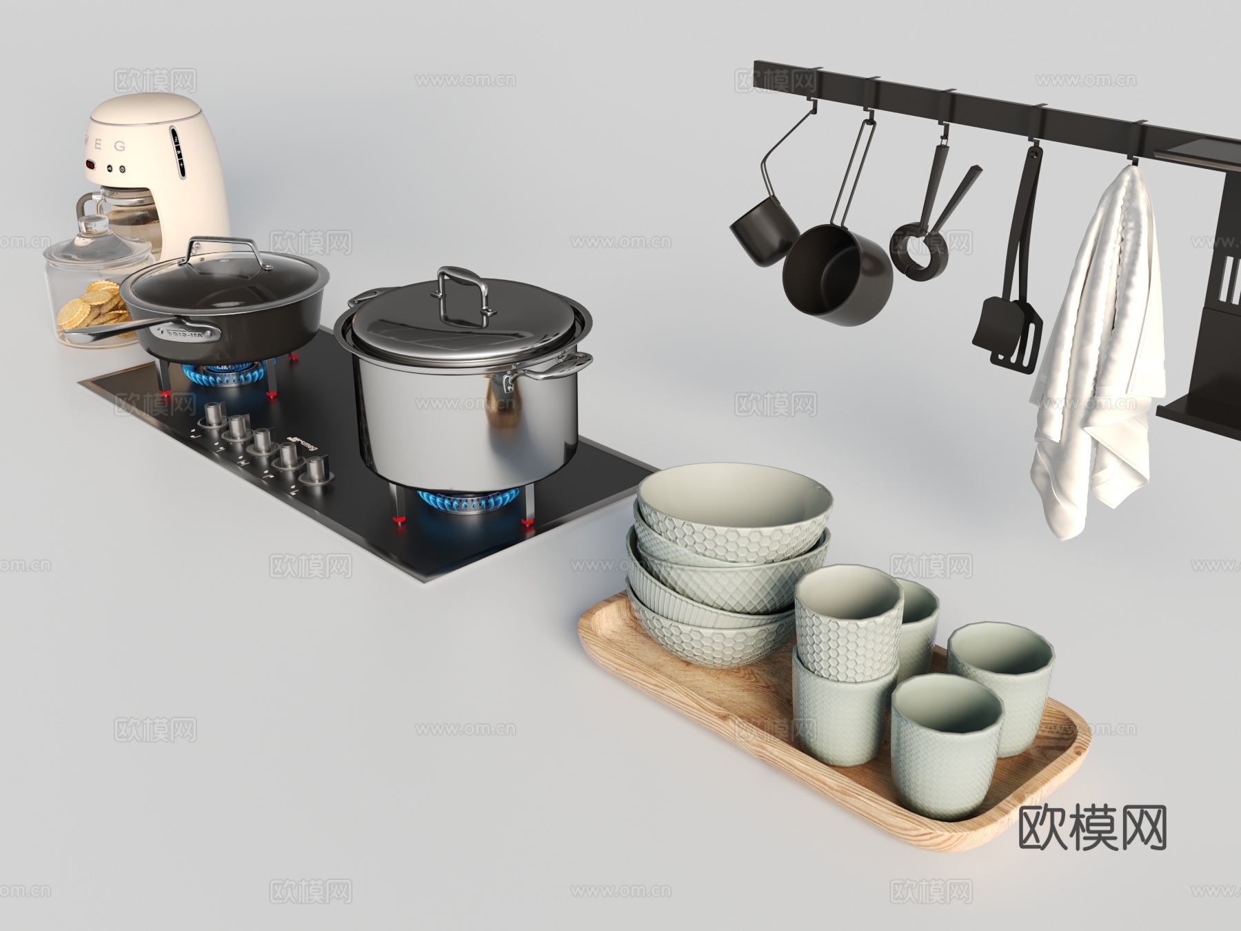 现代厨房用品3d模型