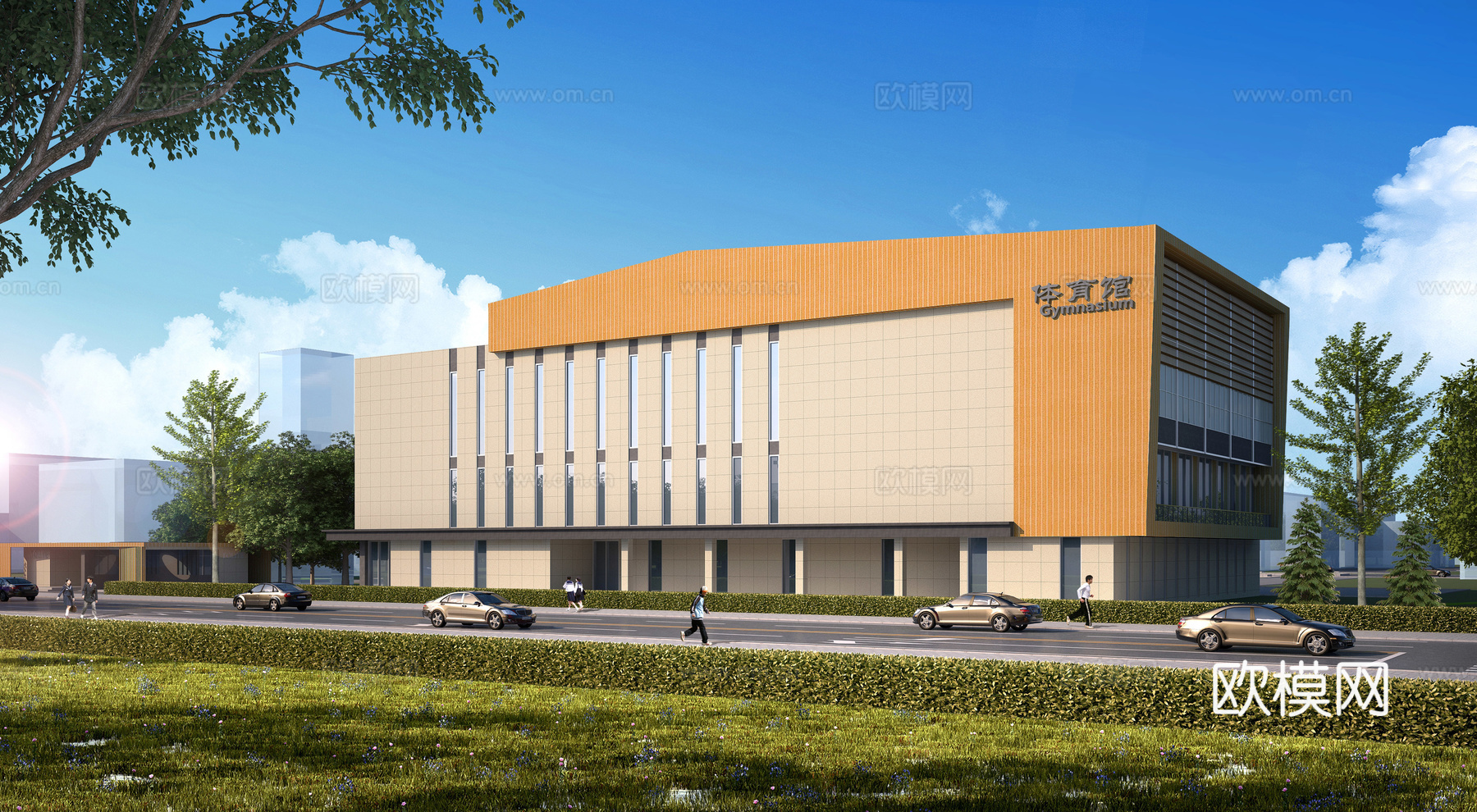 现代学校体育馆建筑外观su模型下载