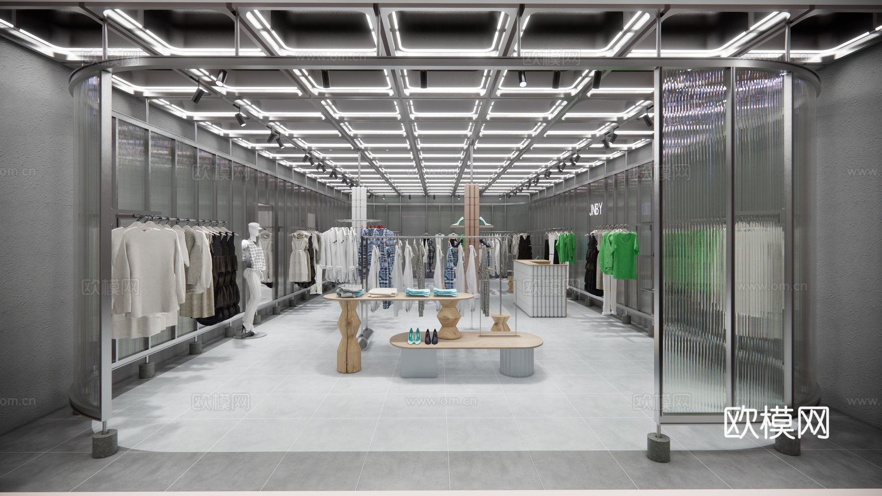 现代服装店su模型下载