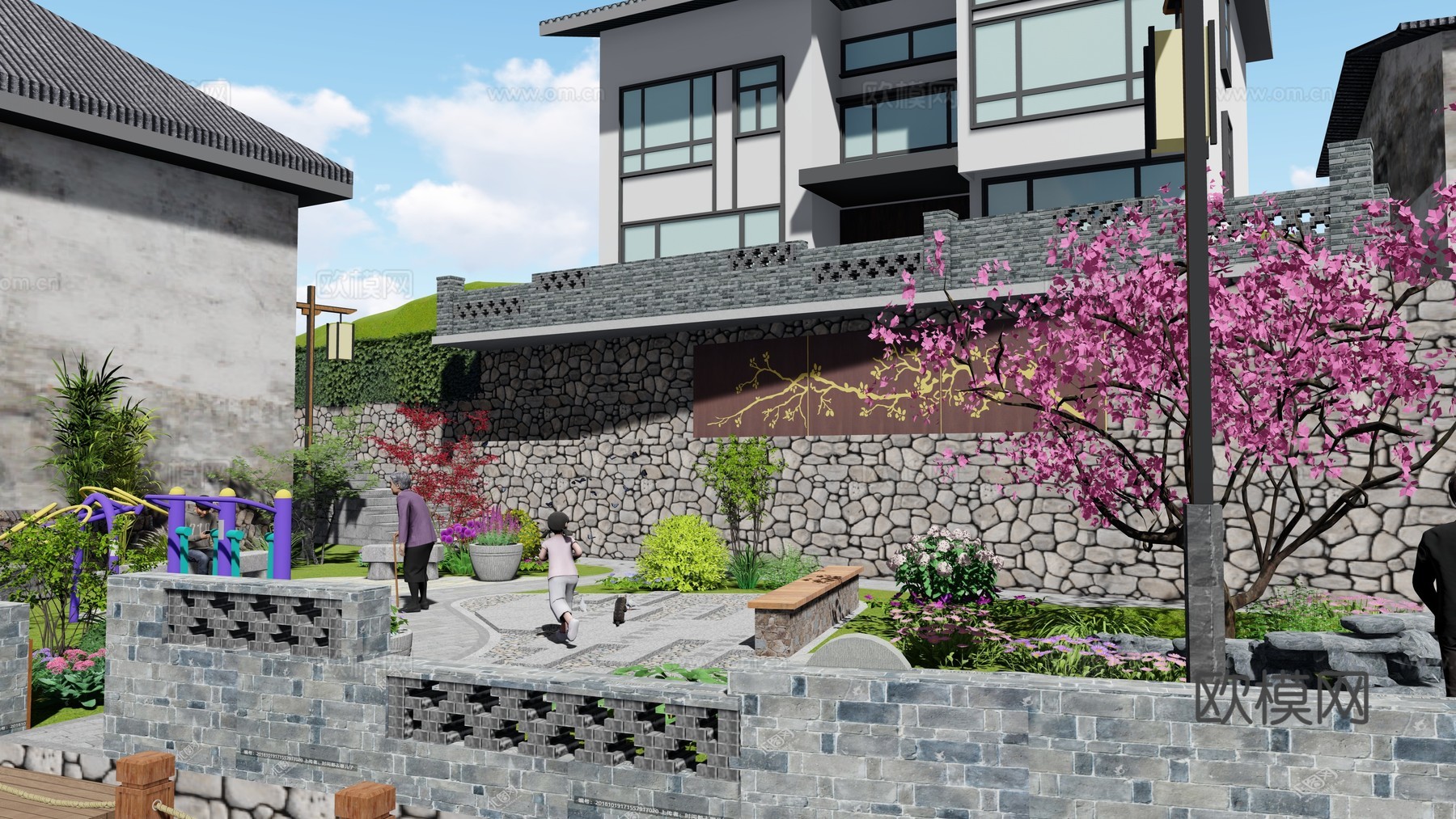 乡村公园景观su模型下载